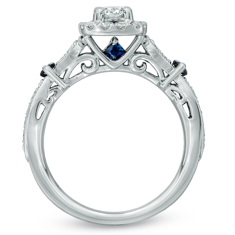 Previously Owned - Vera Wang Love Collection 3/4 CT. T.W. Diamond and Blue Sapphire Ring in 14K White Gold