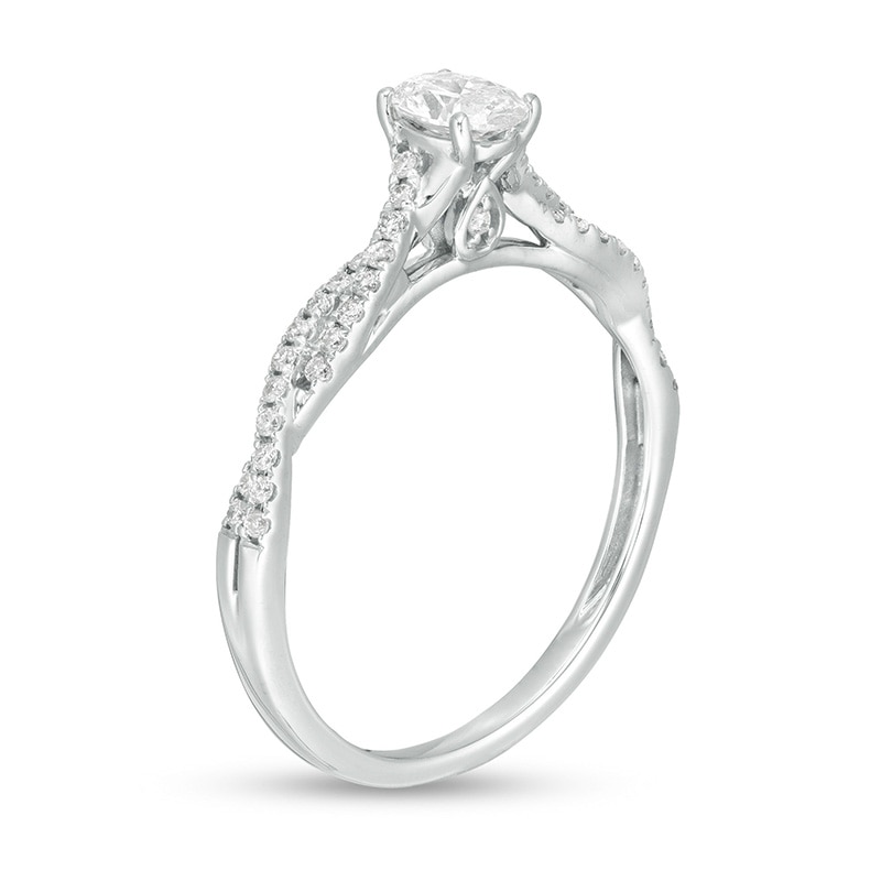 Main Image 3 of Previously Owned - 1/2 CT. T.W. Oval Diamond Twist Engagement Ring in 14K White Gold