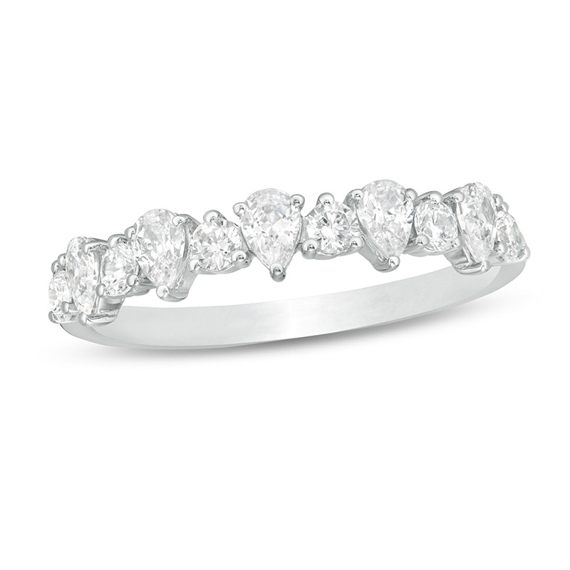 Previously Owned - 3/4 CT. T.W. Pear-Shaped and Round Diamond Alternating Band in 14K White Gold