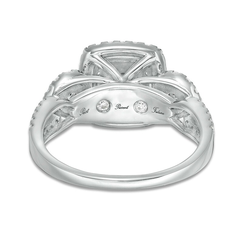 Previously Owned - 1 CT. T.W. Diamond Double Cushion Frame Past Present Future® Engagement Ring in 10K White Gold