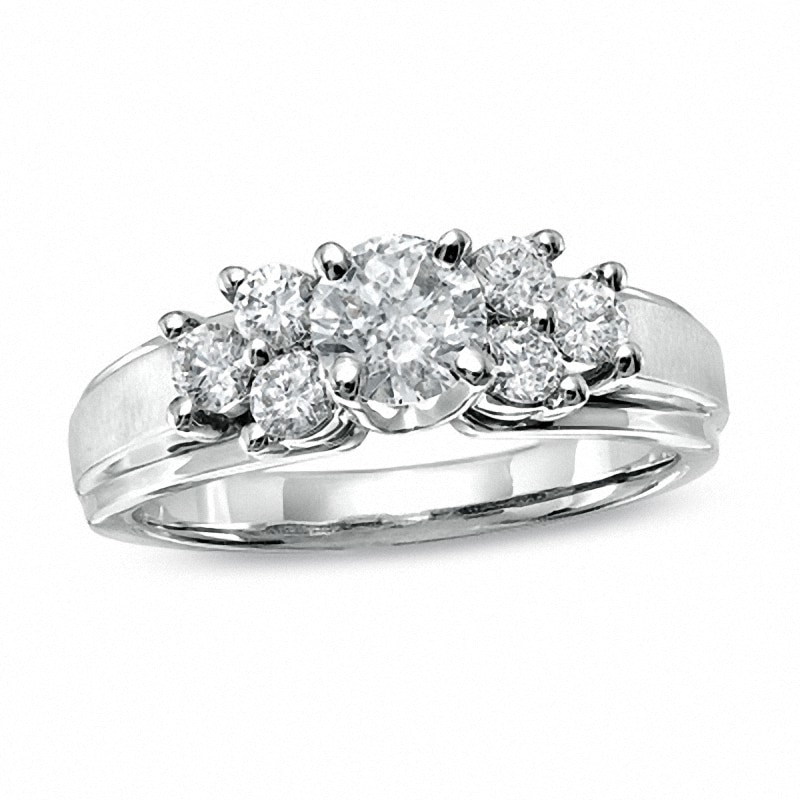 Main Image 1 of Previously Owned - 1 CT. T.W. Diamond Cluster Engagement Ring in 14K White Gold