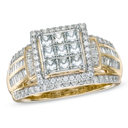 Previously Owned - 1-1/4 CT. T.W. Princess-Cut Diamond Frame Cluster Ring in 10K Gold