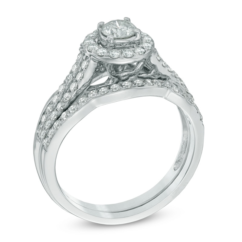 Main Image 2 of Previously Owned - 1 CT. T.W. Diamond Frame Swirl Bridal Set in 14K White Gold