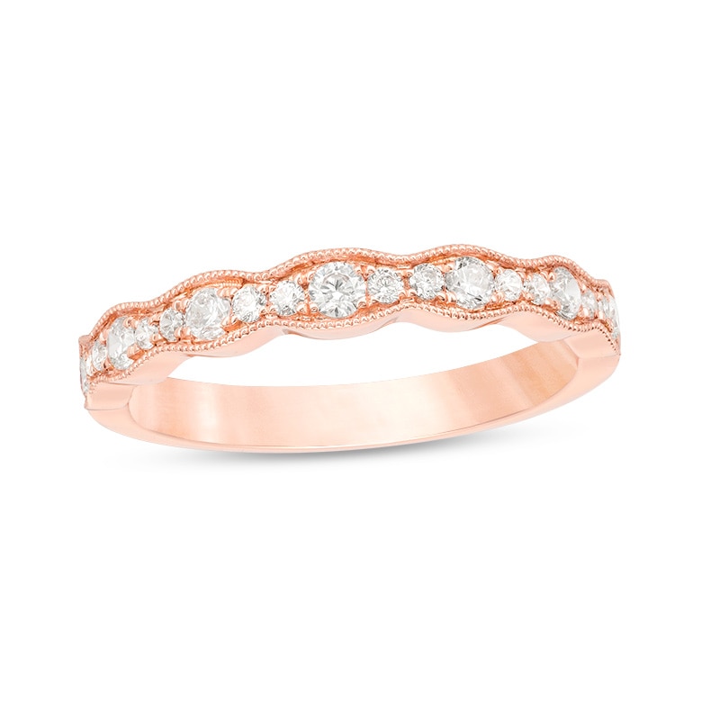 Main Image 1 of Previously Owned - 1/3 CT. T.W. Diamond Wave Vintage-Style Anniversary Band in 10K Rose Gold