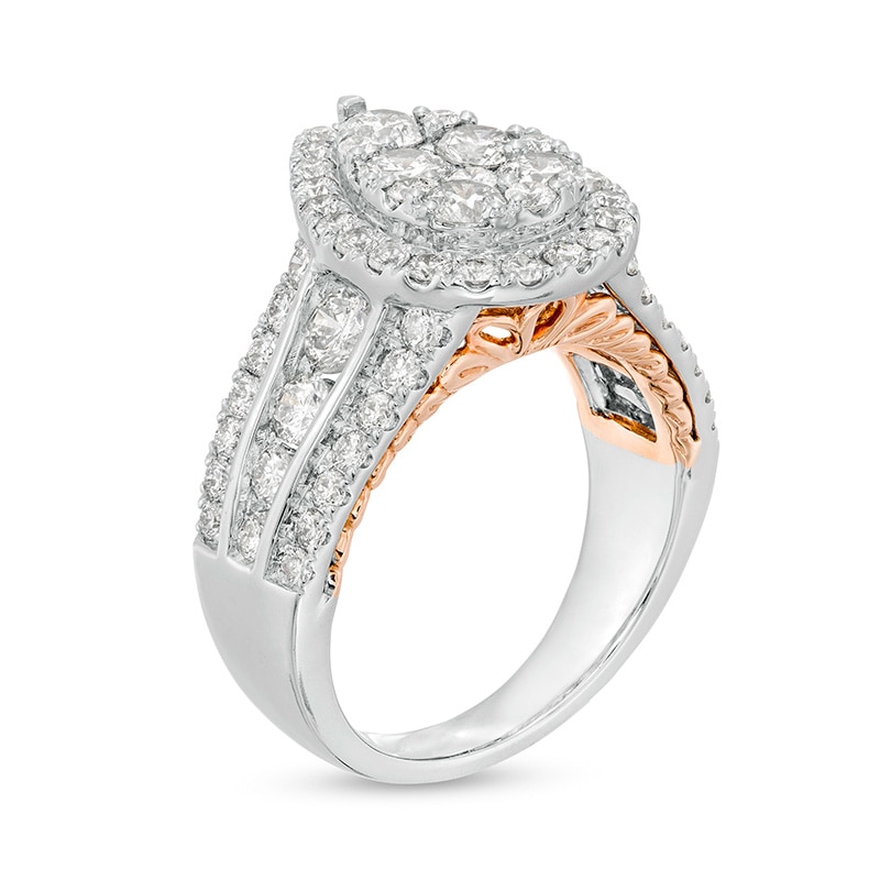 Previously Owned - 2-1/2 CT. T.W. Composite Diamond Pear-Shaped Frame Engagement Ring in 14K Two-Tone Gold