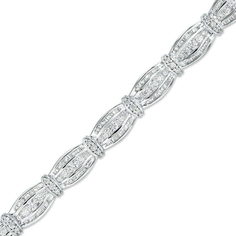 Main Image 1 of Previously Owned - 5 CT. T.W. Baguette and Round Diamond Bracelet in 10K White Gold