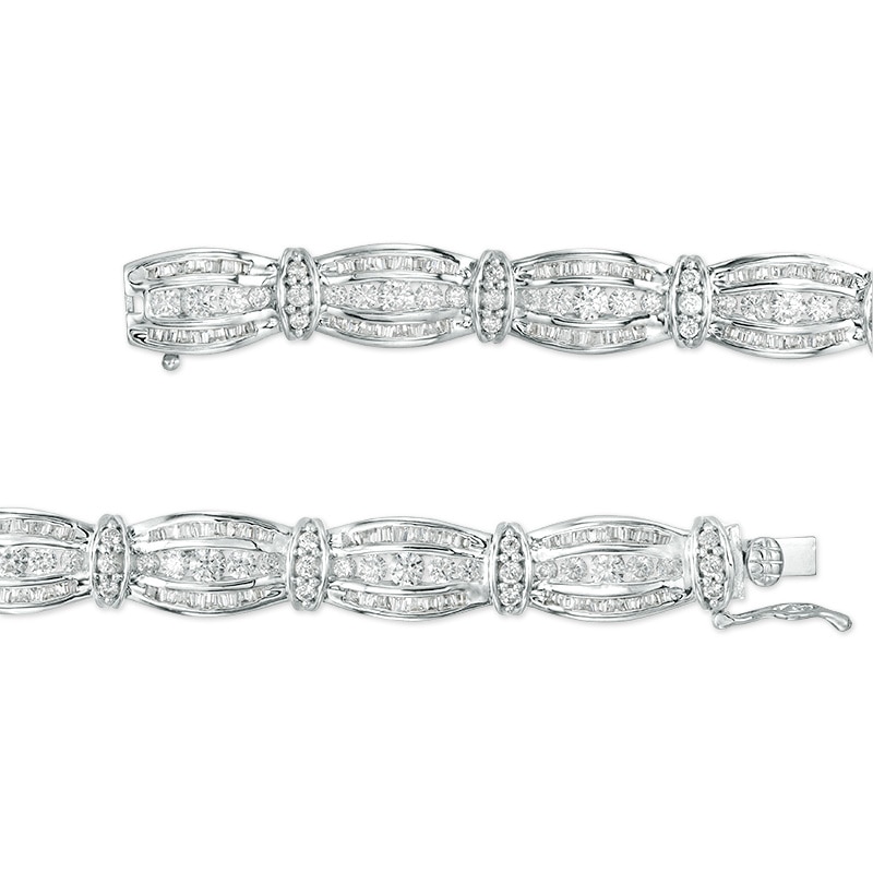 Main Image 3 of Previously Owned - 5 CT. T.W. Baguette and Round Diamond Bracelet in 10K White Gold