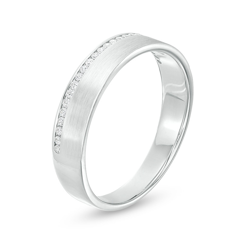 Previously Owned - Men's 1/8 CT. T.W. Diamond Channel-Set Wedding Band in 10K White Gold