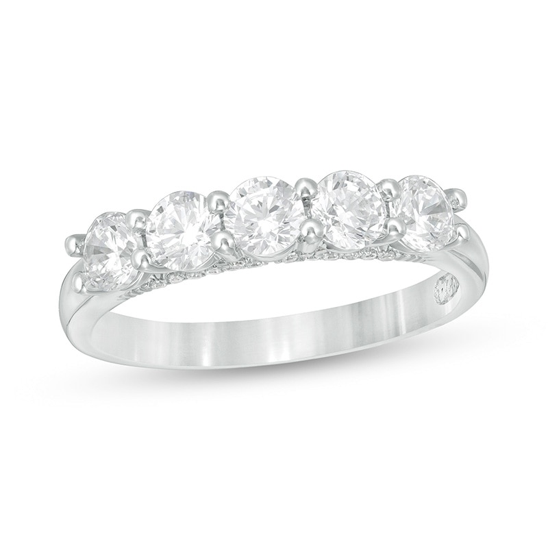 Main Image 1 of Previously Owned - Zales Private Collection 1 CT. T.W. Colourless Diamond Five Stone Wedding Band in 14K White Gold