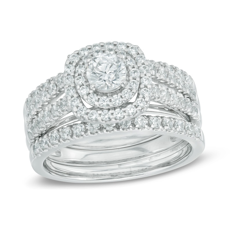 Previously Owned - 1-1/5 CT. T.W. Diamond Frame Three Piece Bridal Set in 14K White Gold
