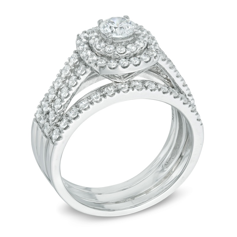 Previously Owned - 1-1/5 CT. T.W. Diamond Frame Three Piece Bridal Set in 14K White Gold
