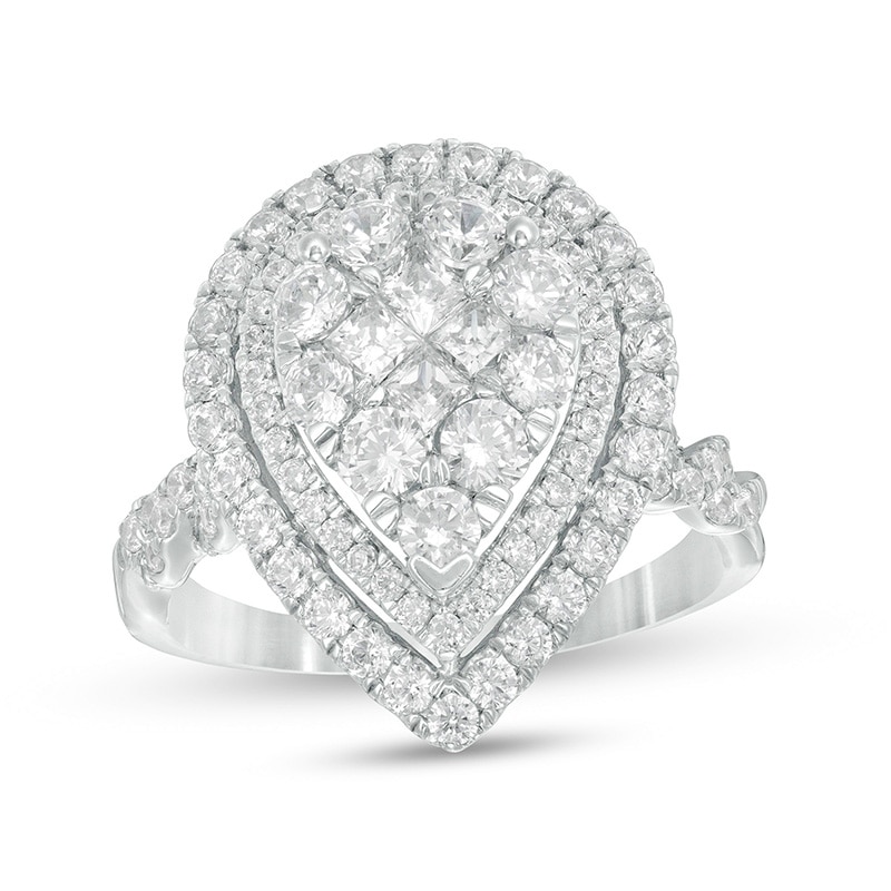 2 Ct. T.W. Composite Pear-Shaped Diamond Double Frame Vintage-Style Engagement Ring in 10K White Gold