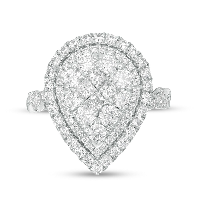 Previously Owned - 2 CT. T.W. Composite Diamond Pear-Shaped Frame Engagement Ring in 14K White Gold
