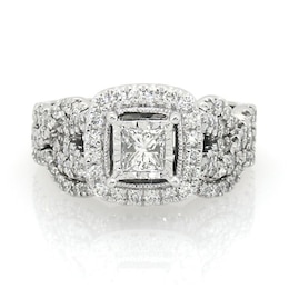 Previously Owned 1-1/2 CT. T.W. Princess-Cut Diamond Frame Vintage-Style Twist Soldered Bridal Set in 14K White Gold