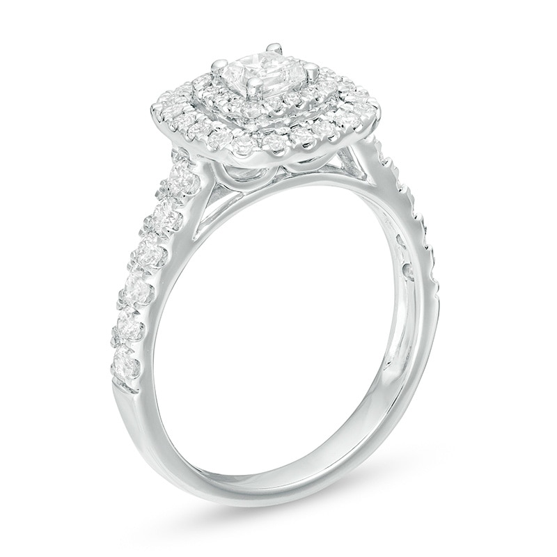 Previously Owned - 1 CT. T.W. Princess-Cut Diamond Double Frame Engagement Ring in 14K White Gold