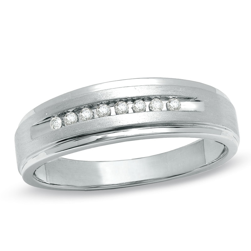 Previously Owned - Men's 1/10 CT. T.W. Diamond Wedding Band in 10K White Gold