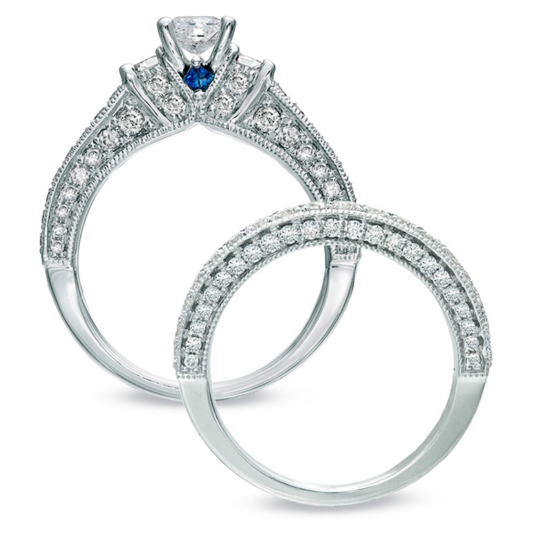 Main Image 2 of Previously Owned - Vera Wang Love Collection 2 CT. T.W. Princess-Cut Diamond Bridal Set in 14K White Gold