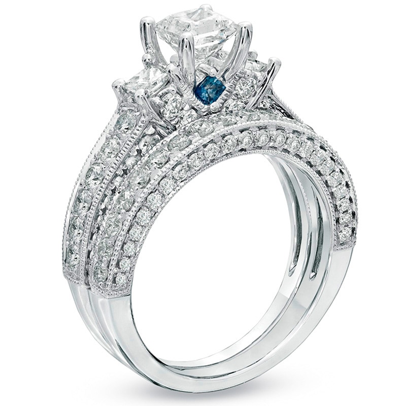 Main Image 3 of Previously Owned - Vera Wang Love Collection 2 CT. T.W. Princess-Cut Diamond Bridal Set in 14K White Gold