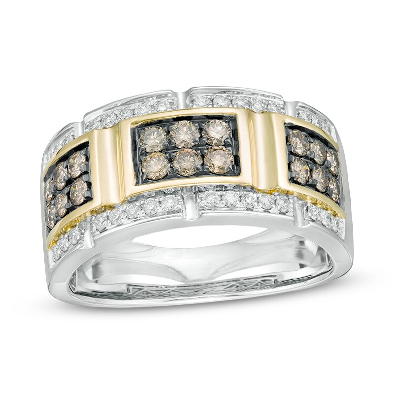 Main Image 1 of Previously Owned - 1 CT. T.W. Champagne and White Diamond Buckle Ring in 10K Two-Tone Gold