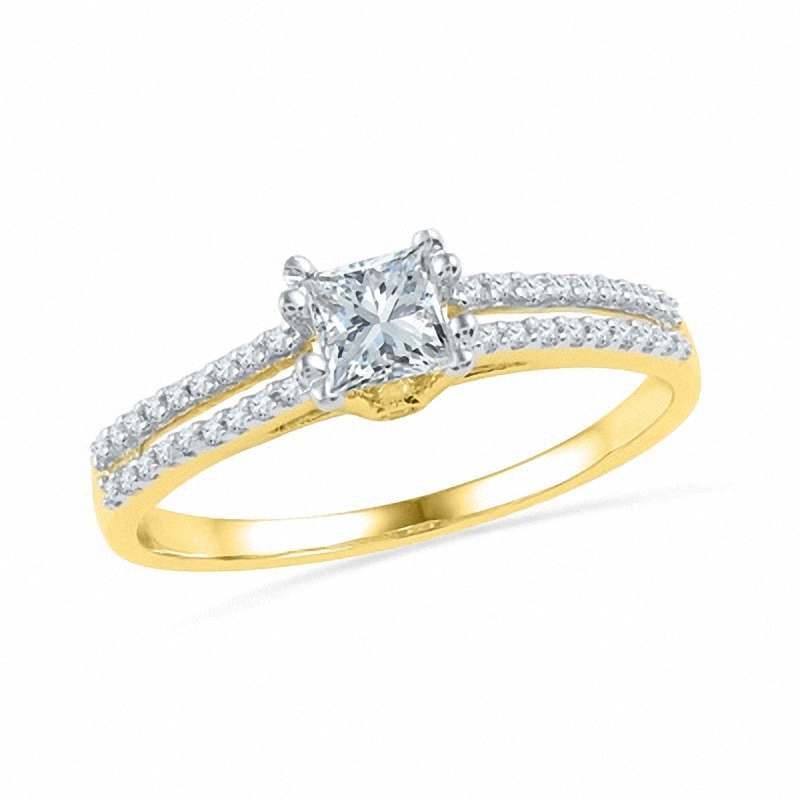 Main Image 1 of Previously Owned - 1/3 CT. T.W. Princess-Cut Diamond Split Shank Engagement Ring in 10K Gold
