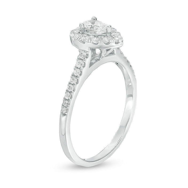 Main Image 3 of Previously Owned - 1/2 CT. T.W. Pear-Shaped Diamond Frame Engagement Ring in 14K White Gold