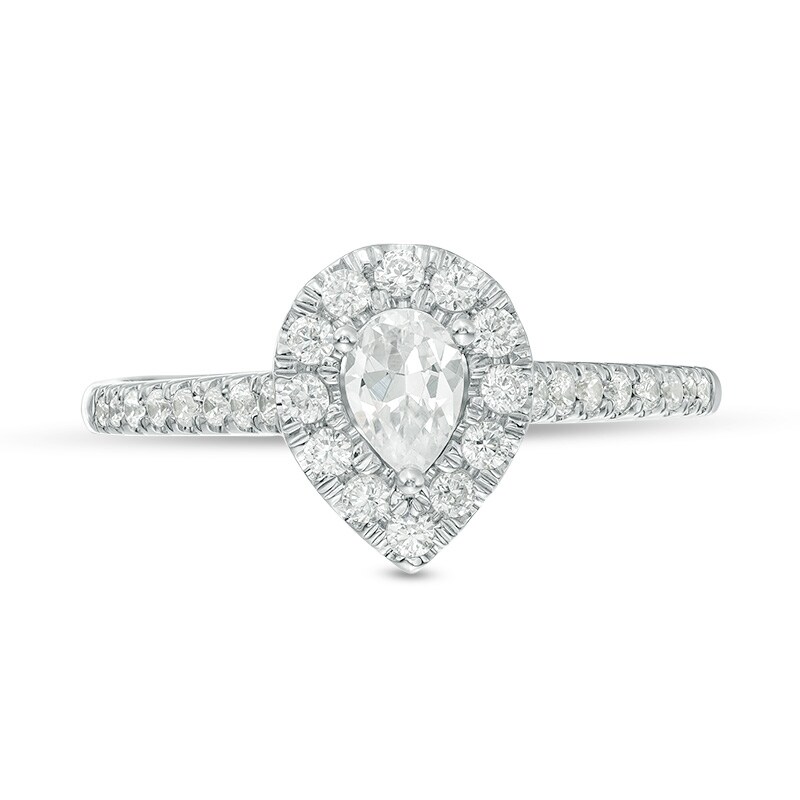 Main Image 4 of Previously Owned - 1/2 CT. T.W. Pear-Shaped Diamond Frame Engagement Ring in 14K White Gold