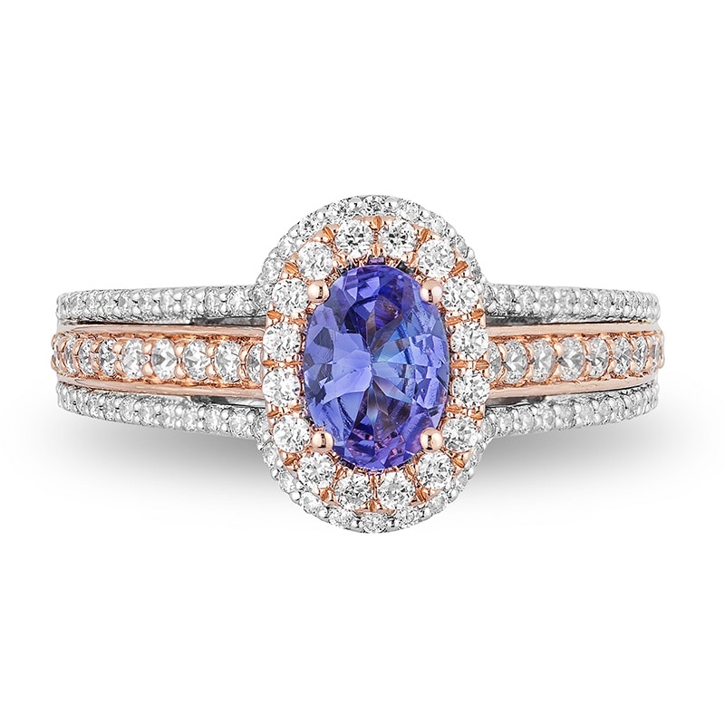 Previously Owned - Enchanted Disney Ariel Tanzanite and 3/4 CT. T.W. Diamond Double Frame Ring in 14K Two-Tone Gold