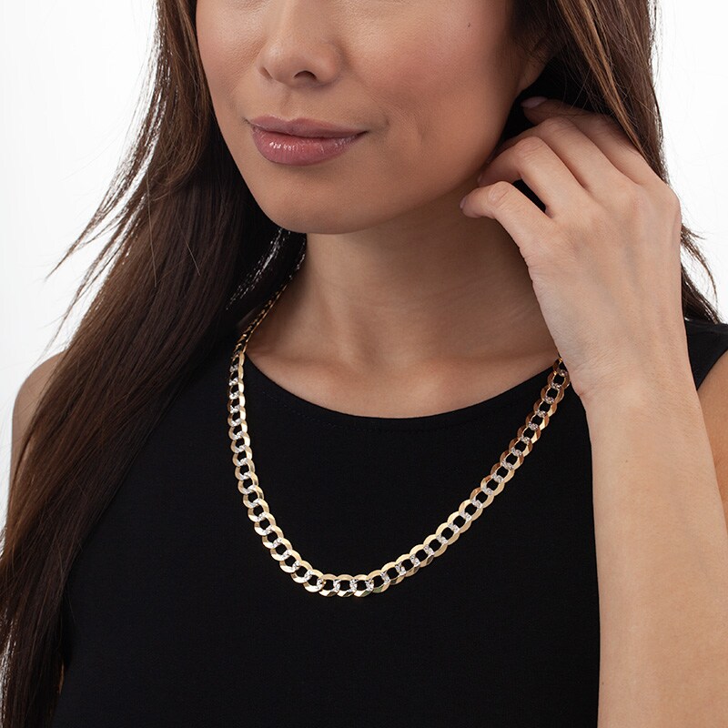 Main Image 2 of Previously Owned - Men's 9.7mm Diamond-Cut Curb Chain Necklace in 14K Two-Tone Gold - 24"