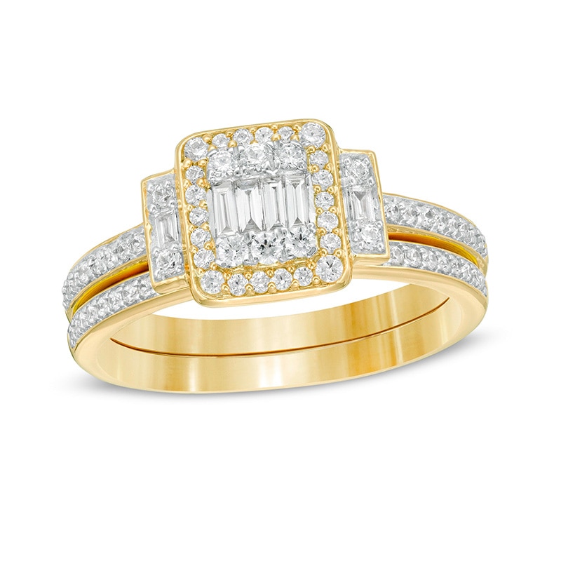 Main Image 1 of Previously Owned - 1/2 CT. T.W. Composite Diamond Frame Collar Bridal Set in 10K Gold
