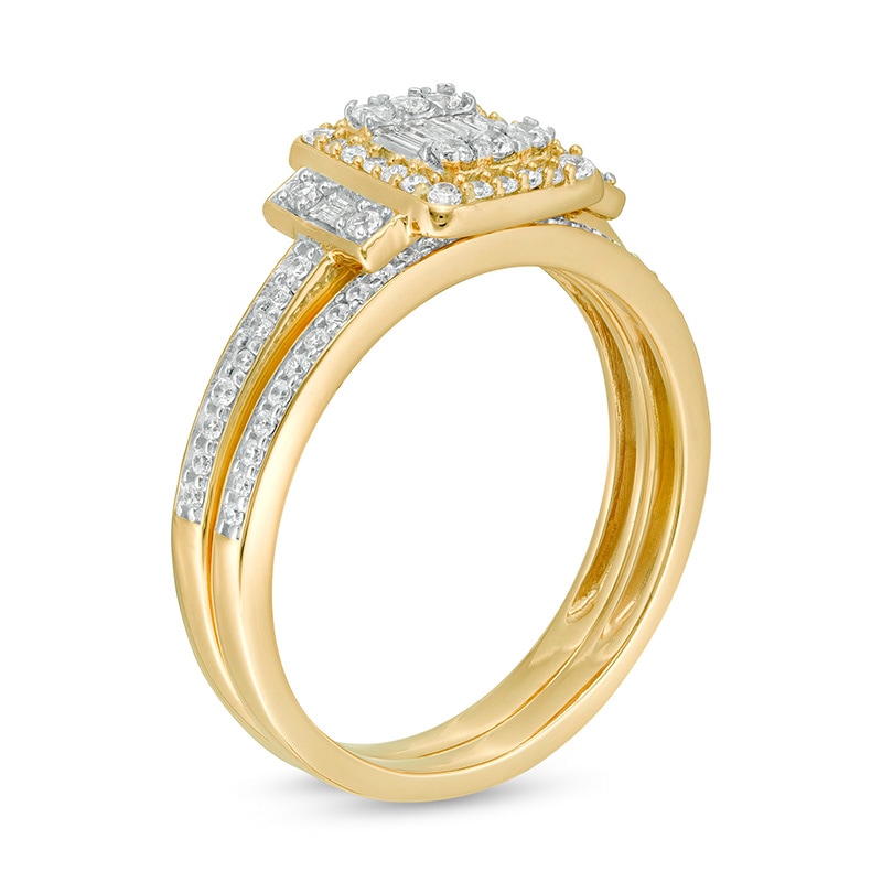 Main Image 3 of Previously Owned - 1/2 CT. T.W. Composite Diamond Frame Collar Bridal Set in 10K Gold