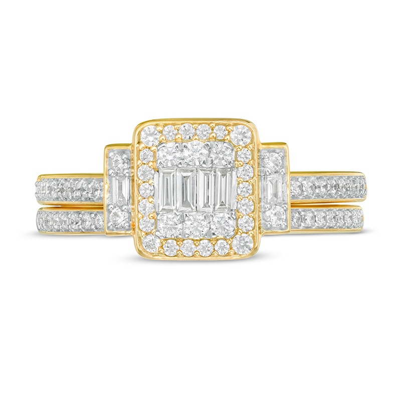 Main Image 4 of Previously Owned - 1/2 CT. T.W. Composite Diamond Frame Collar Bridal Set in 10K Gold