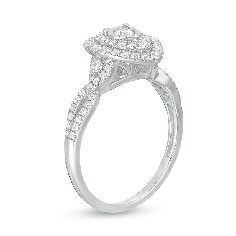 Main Image 3 of Previously Owned - 1/2 CT. T.W. Diamond Double Teardrop Frame Split Shank Engagement Ring in 10K White Gold