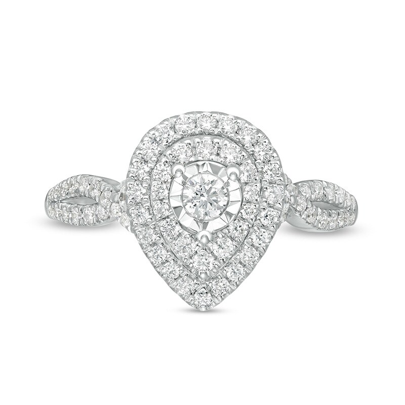 Main Image 4 of Previously Owned - 1/2 CT. T.W. Diamond Double Teardrop Frame Split Shank Engagement Ring in 10K White Gold