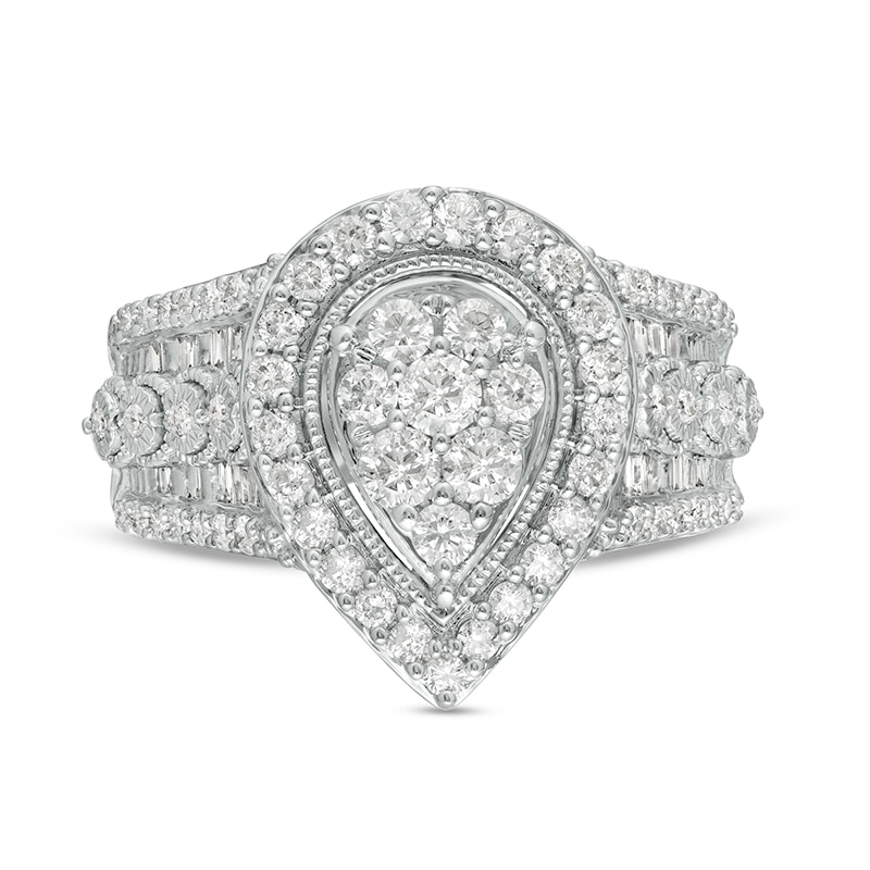Main Image 4 of Previously Owned - 1 CT. T.W. Composite Pear Diamond Frame Vintage-Style Engagement Ring in 10K White Gold