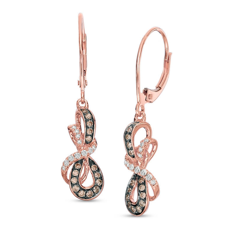 Main Image 1 of Previously Owned - 1/3 CT. T.W. Champagne and White Diamond Twist Drop Earrings in 10K Rose Gold