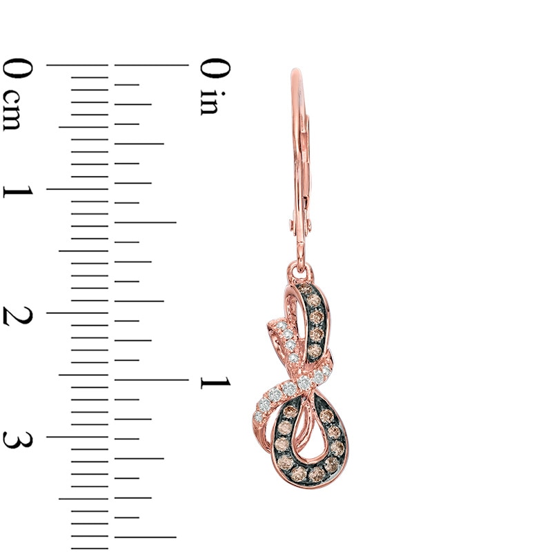 Main Image 2 of Previously Owned - 1/3 CT. T.W. Champagne and White Diamond Twist Drop Earrings in 10K Rose Gold