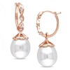 Previously Owned - 9.0 - 9.5mm Baroque Cultured Freshwater Pearl and Diamond Accent Hoop Earrings in 10K Rose Gold