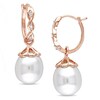 Thumbnail Image 0 of Previously Owned - 9.0 - 9.5mm Baroque Cultured Freshwater Pearl and Diamond Accent Hoop Earrings in 10K Rose Gold