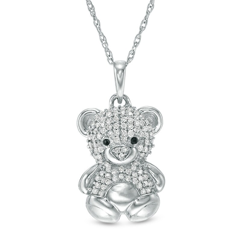 Main Image 1 of Previously Owned - 1/10 CT. T.W. Diamond Teddy Bear Pendant in Sterling Silver
