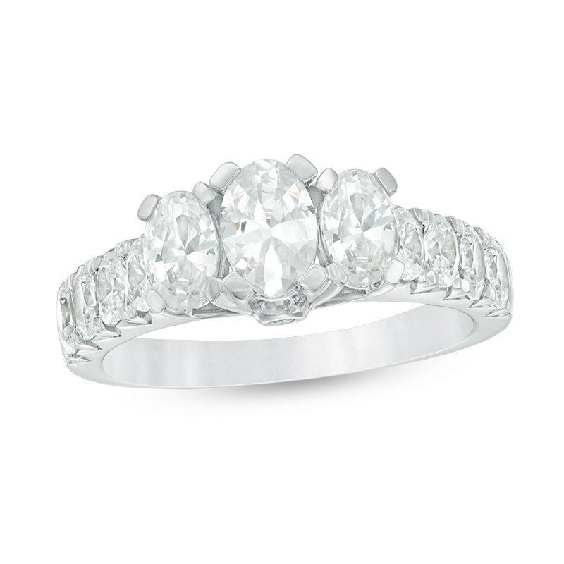 Previously Owned - 2 CT. T.W. Oval Diamond Past Present Future® Engagement Ring in 14K White Gold (I/I1)