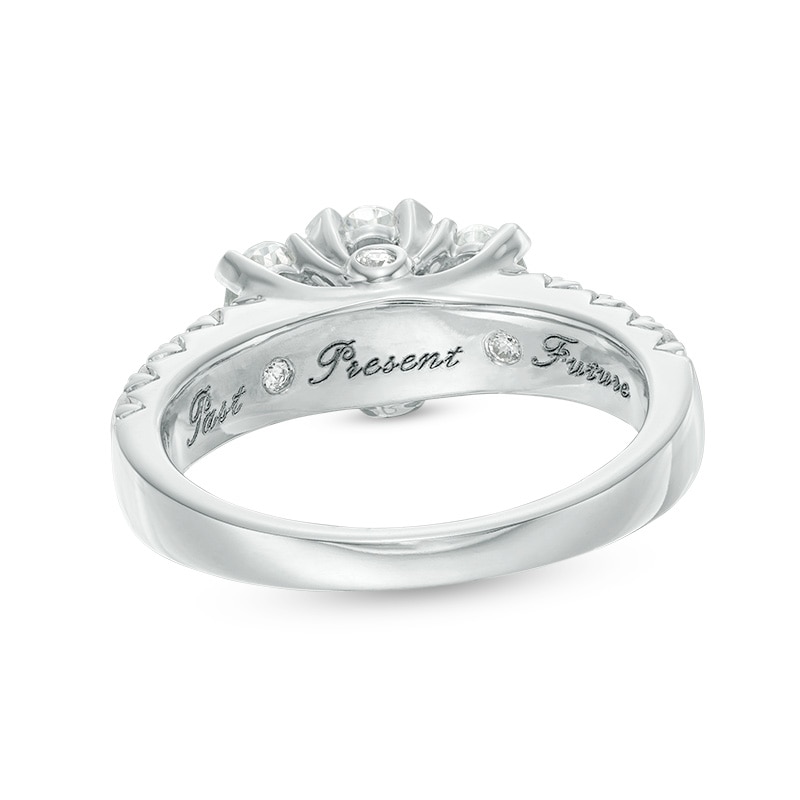 Previously Owned - 2 CT. T.W. Oval Diamond Past Present Future® Engagement Ring in 14K White Gold (I/I1)
