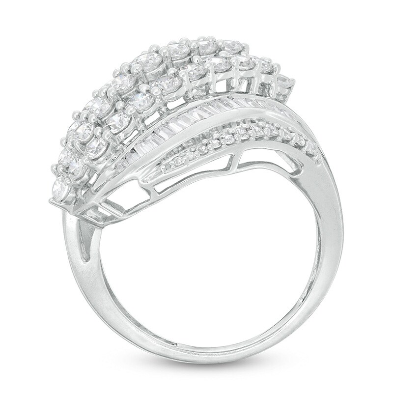 Main Image 3 of Previously Owned - 2 CT. T.W. Diamond Wave Multi-Row Ring in 10K White Gold
