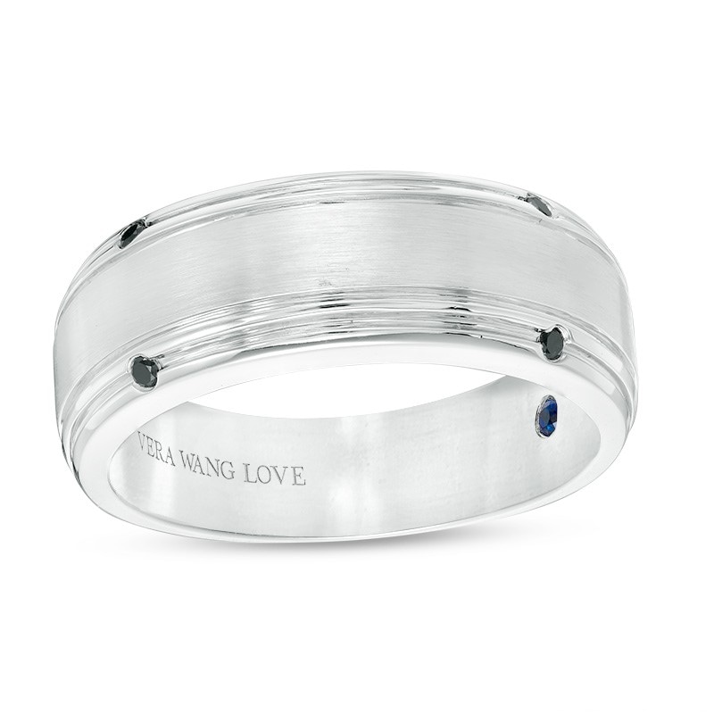 Main Image 1 of Previously Owned - Vera Wang Men's 1/20 CT. T.W. Black Diamond Four Stone Wedding Band in 14K White Gold