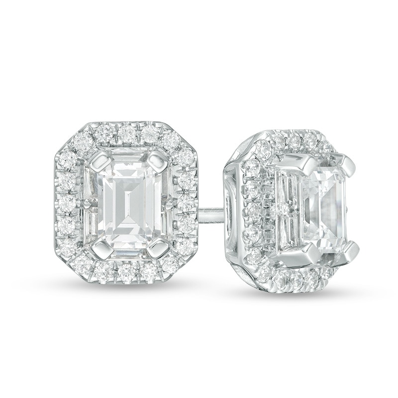 Previously Owned - 1 CT. T.W. Emerald-Cut Diamond Stud Earrings in 14K White Gold (I/SI2)