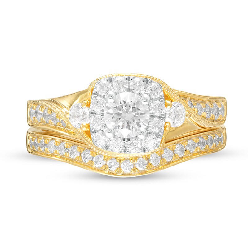 Previously Owned - 1 CT. T.W. Diamond Cushion Frame Vintage-Style Bridal Set in 10K Gold