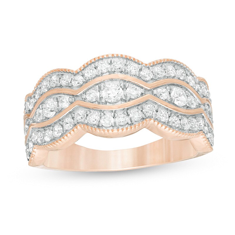 Main Image 1 of Previously Owned - 1 CT. T.W. Diamond Multi-Row Vintage-Style Anniversary Ring in 14K Rose Gold