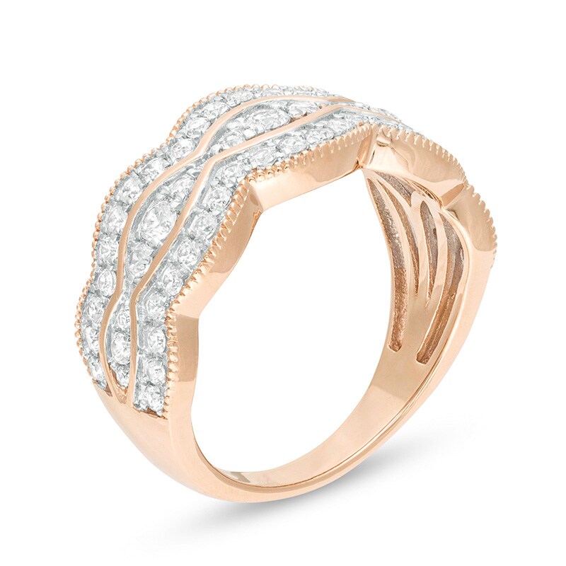 Main Image 3 of Previously Owned - 1 CT. T.W. Diamond Multi-Row Vintage-Style Anniversary Ring in 14K Rose Gold