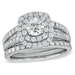 Previously Owned - 1-1/2 CT. T.W. Diamond Double Frame Bridal Set in 14K White Gold