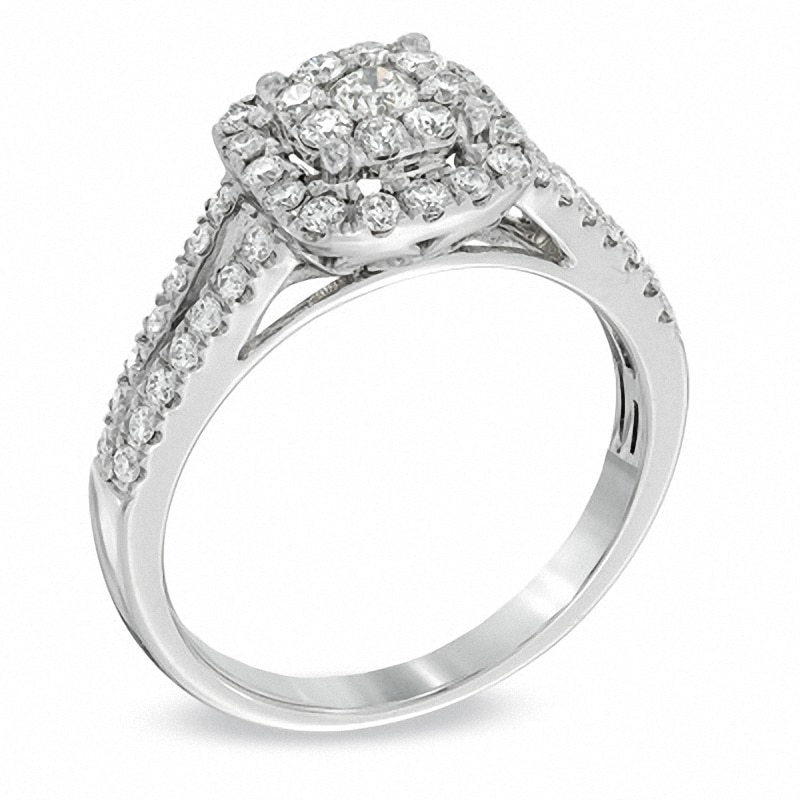 Main Image 2 of Previously Owned - 3/4 CT. T.W. Diamond Cluster Split Shank Engagement Ring in 14K White Gold