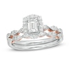 Thumbnail Image 1 of Previously Owned - Celebration Ideal 3/4 CT. T.W. Emerald-Cut Diamond Scallop Shank Bridal Set in 14K Two-Tone Gold